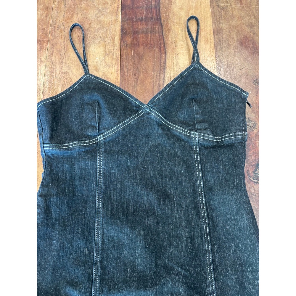 TOPSHOP denim mini dress women size 10 dark wash blue contrast stitch cami - Picture 8 of 9
